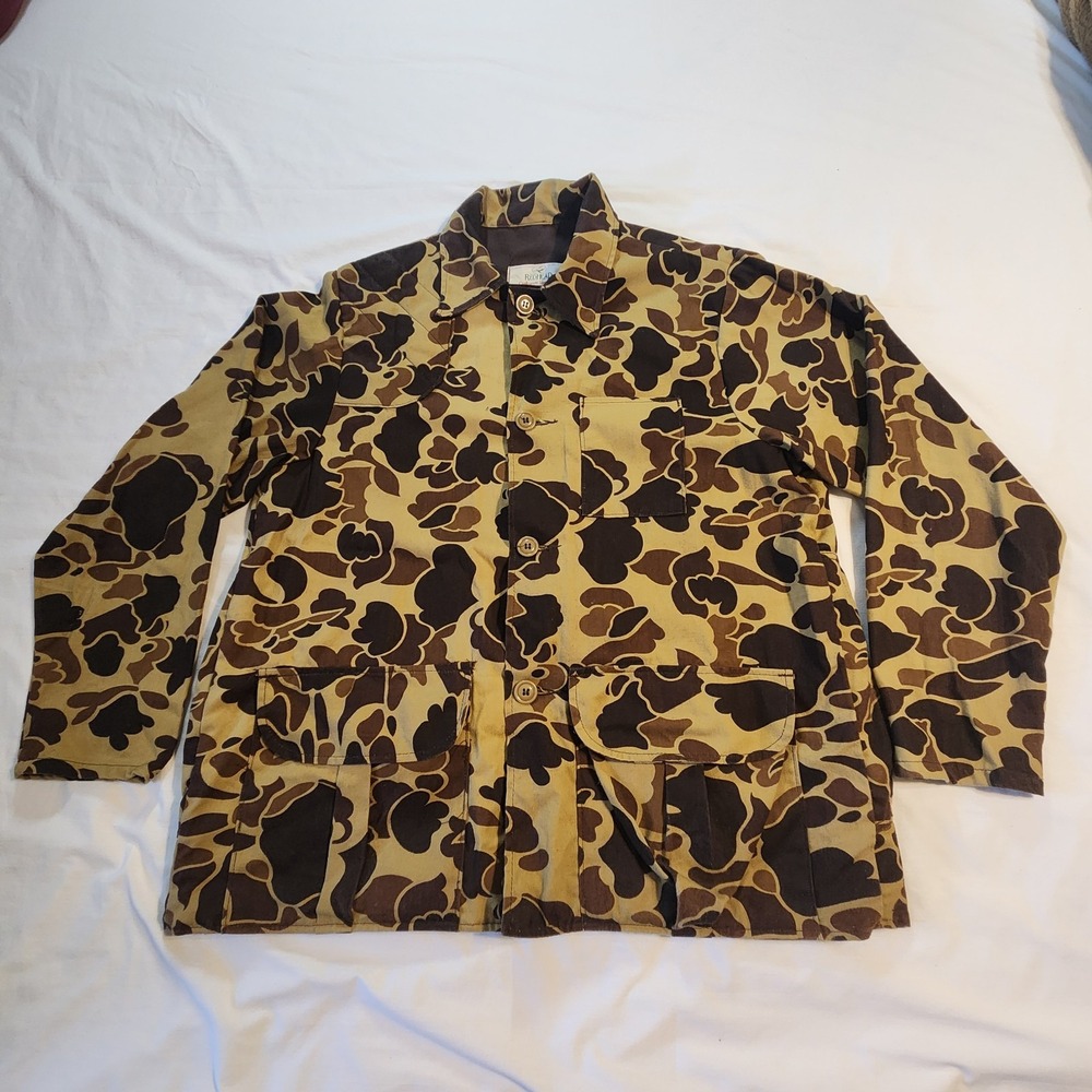 Vtg 1985 RedHead Frog Skin Camo Hunting Shirt Duck Hunter Game Bag Canvas Mens L